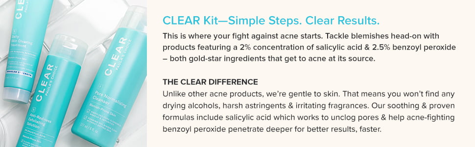 This acne skin care kit includes salicylic acid and benzoyl peroxide to stop acne and prevent acne.