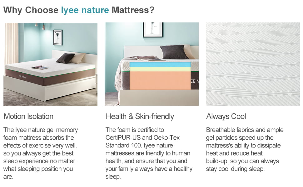 Twin size memory foam mattress bed in a box cooling gel 6” 6 inch medium firm iyee nature 75 x 39